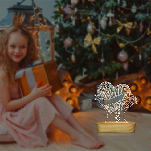 3D Illusion Heart LED Night Light for Girlfriend Wife Romantic Valentine Day Gifts